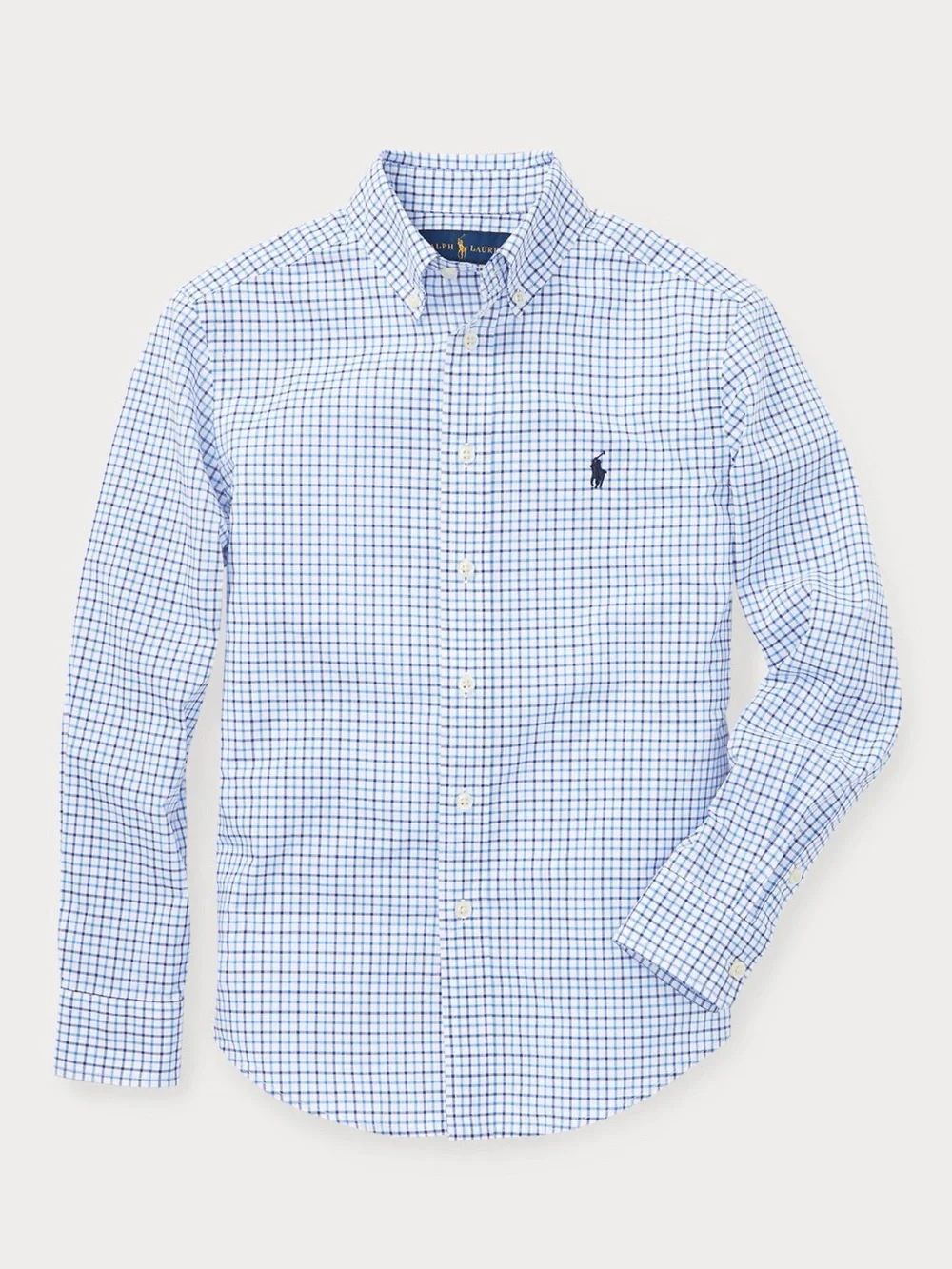 Ralph Lauren Men's Blue and White Checked Button-Down Shirt